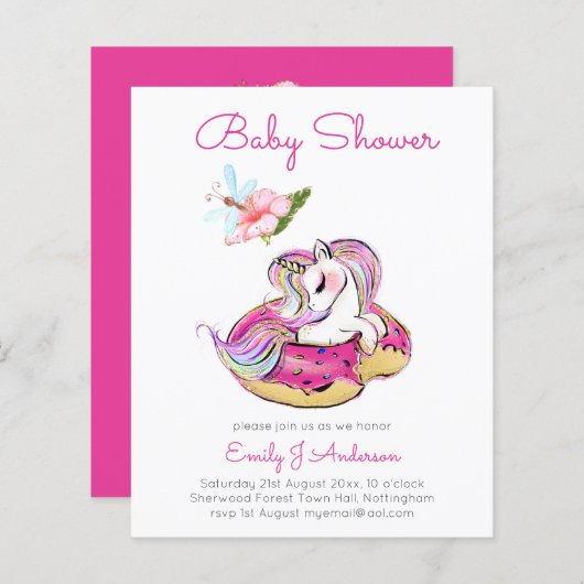 BUDGET Baby shower Unicorn Donut roze meisjes uitn (Voorkant / Achterkant)