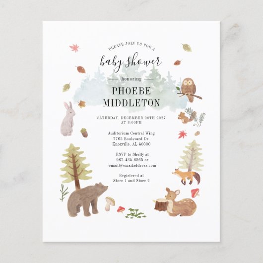 Budget Baby shower Woodland Dierenuitnodiging (Voorkant)