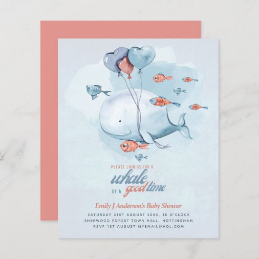 BUDGET Baby Shower Zeeleven Walvis Jongens Blauwe  (Voorkant / Achterkant)