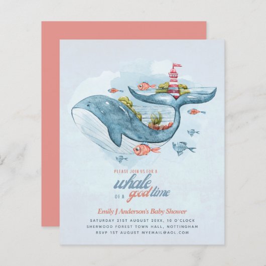 BUDGET Baby Shower Zeeleven Walvis Jongens Blauwe  (Voorkant / Achterkant)