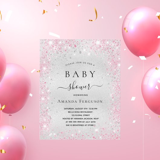 Budget baby shower zilveren glitter roze