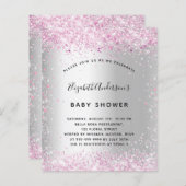 Budget baby shower zilverroze uitnodiging (Voorkant / Achterkant)