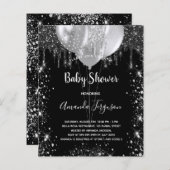 Budget Baby shower zwarte zilveruitnodiging (Voorkant / Achterkant)