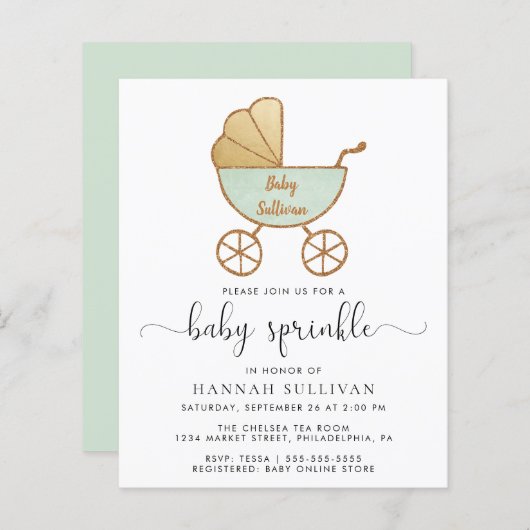 Budget Baby Sprinkle Mint Carriage Invite (Voorkant / Achterkant)