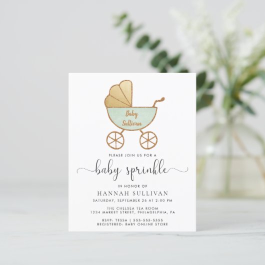 Budget Baby Sprinkle Mint Carriage Invite (Staand voorkant)