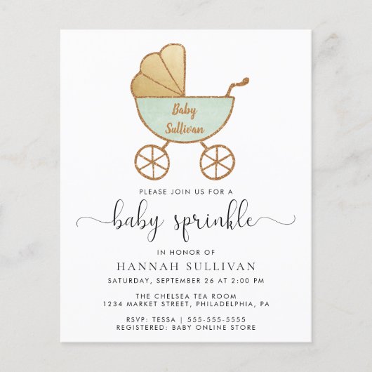 Budget Baby Sprinkle Mint Carriage Invite (Voorkant)