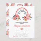 Budget Baby Sprinkle Rainbow Floral Uitnodiging (Voorkant / Achterkant)