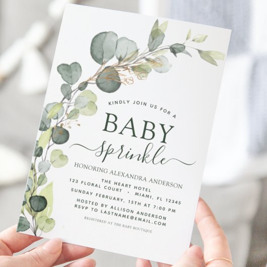 Budget Baby Sprinkle Shower Eucalyptus Uitnodiging Flyer