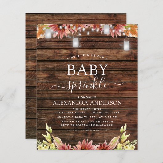 Budget Baby Sprinkle Shower Rustic Wood Sunflower (Voorkant / Achterkant)