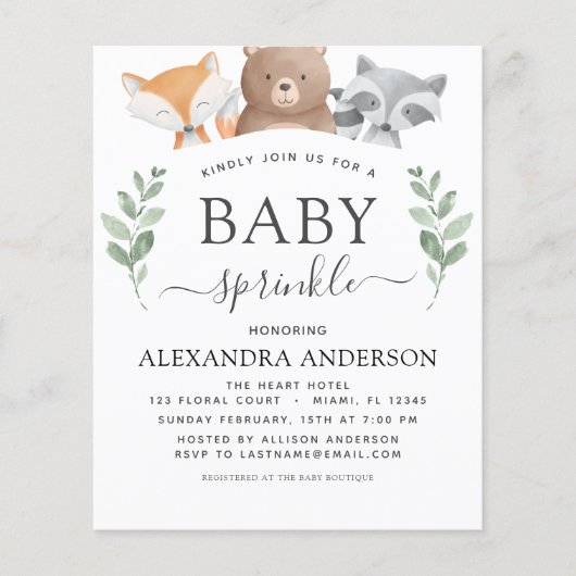 Budget Baby Sprinkle Shower Woodland Eucalyptus Flyer (Voorkant)