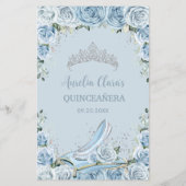 Budget Babyblauw Bloemig Sweet 16 Quinceañera Menu (Achterkant)