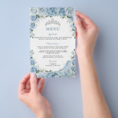 Budget Babyblauw Bloemig Sweet 16 Quinceañera Menu (Hand)