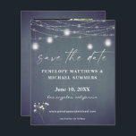 Budget Baby's Breath BG Chalkboard Foto Save Date<br><div class="desc">** SATIN PAPIER IS PAPIER THIN. UPGRADE HET PAPIER VOOR EEN THICKERPAPIER. HEEFT EEN OPTIE VOOR ENVELOPES. *** Bespaar geld op formele uitnodigingen met deze kleinere uitnodiging die een optie voor enveloppen heeft. Bereid uw gasten voor op de verbazingwekkende bruiloft met de Breath Floral Blue Grey Chalkboard en String Lights...</div>