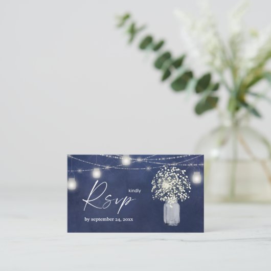 Budget Baby's Breath, Blu Chalkboard 2SM Meal RSVP Informatiekaartje (Staand voorkant)