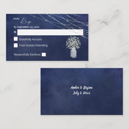 Budget Baby's Breath, Blue Chalk 2SM No Meal RSVP Informatiekaartje (Voorkant / Achterkant)