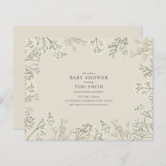 Budget Baby's Breath Floral Baby shower Uitnodigin (Voorkant / Achterkant)
