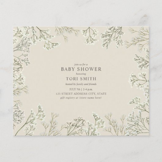 Budget Baby's Breath Floral Baby shower Uitnodigin (Voorkant)