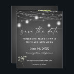 Budget Baby's Breath G Chalkboard Fotobesparingsda<br><div class="desc">** SATIN PAPIER IS PAPIER THIN. UPGRADE HET PAPIER VOOR EEN THICKERPAPIER. HEEFT EEN OPTIE VOOR ENVELOPES. *** Bespaar geld op formele uitnodigingen met deze kleinere uitnodiging die een optie voor enveloppen heeft. Bereid uw gasten voor op de verbazingwekkende bruiloft met het Breath Floral Grey Chalkboard en String Lights Rustic...</div>