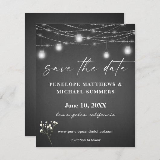 Budget Baby's Breath G Chalkboard Save Date (Voorkant / Achterkant)