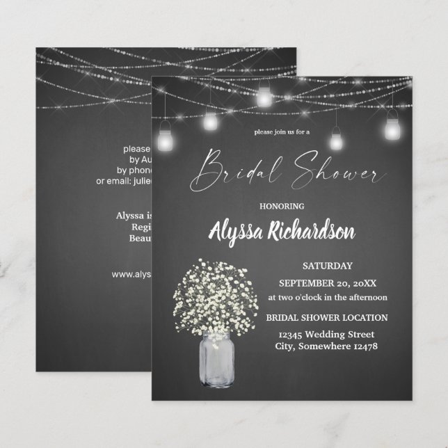 Budget Baby's Breath & Krijt G Lichtjes Bruidsfees (Voorkant / Achterkant)