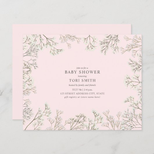Budget Baby's Breath Pink Baby shower Uitnodiging (Voorkant / Achterkant)