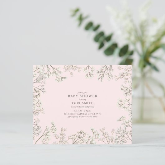 Budget Baby's Breath Pink Baby shower Uitnodiging (Staand voorkant)