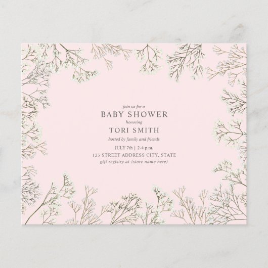Budget Baby's Breath Pink Baby shower Uitnodiging (Voorkant)