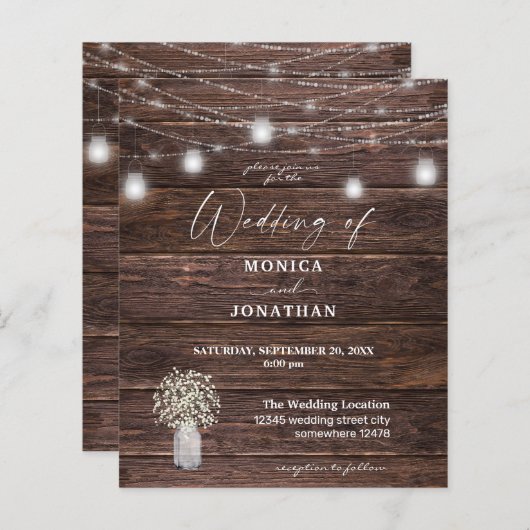 Budget Baby's Breath, Wood & String Lights Wedding (Voorkant / Achterkant)