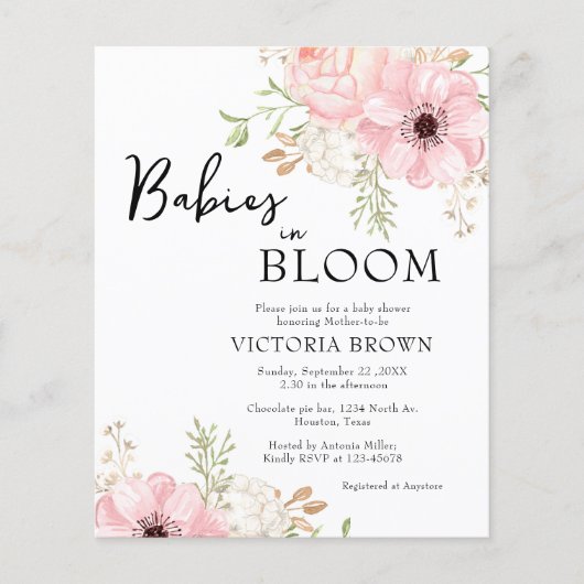 Budget Baby's in Bloom Baby shower Uitnodiging (Voorkant)