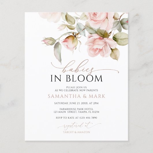 Budget Baby's in Bloom Pink Rose Twin Baby shower (Voorkant)