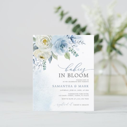 BUDGET Baby's in Bloom Twins Douche Uitnodiging (Staand voorkant)