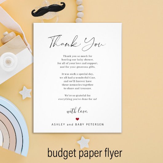 Budget babyshower script bedankkaart flyer