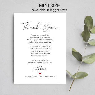 Budget babyshower script bedankt notitiekaartje