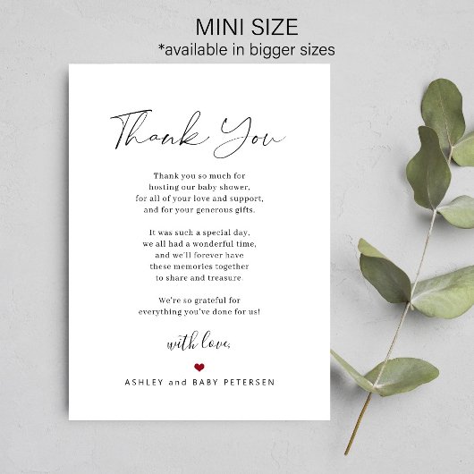 Budget babyshower script bedankt notitiekaartje