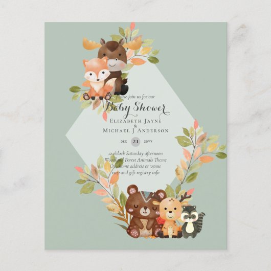 BUDGET BABYSHOWER UITNODIGINGEN - Bosdieren Flyer (Voorkant)