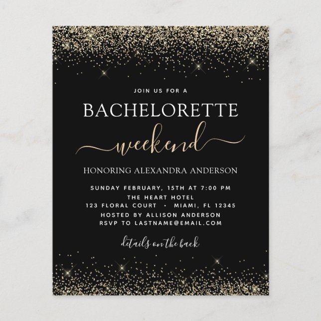 Budget Bachelorette Weekend Gold Modern Glitter (Voorkant)