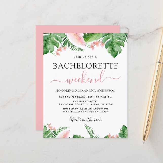 Budget Bachelorette Weekend Itinerary Tropical (Voorkant / Achterkant in situ)