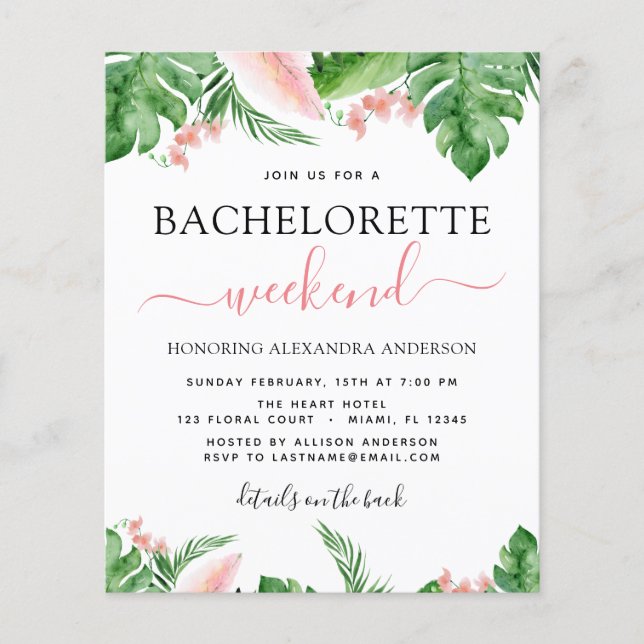 Budget Bachelorette Weekend Itinerary Tropical (Voorkant)