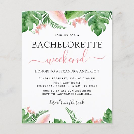 Budget Bachelorette Weekend Itinerary Tropical Flyer (Voorkant)