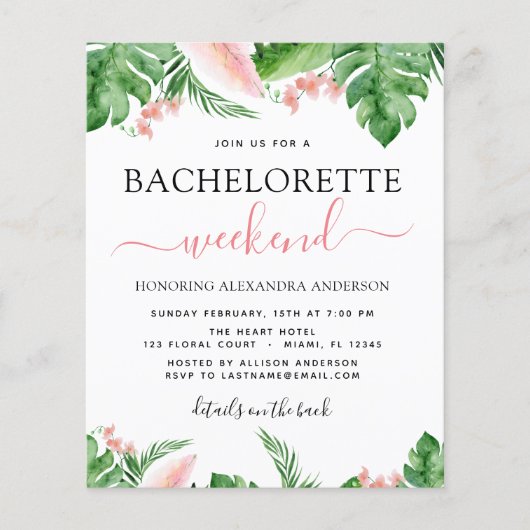 Budget Bachelorette Weekend Itinerary Tropical Flyer (Voorkant)