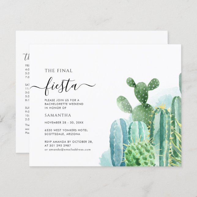 Budget Bachelorette Weekend Party Itinerary Invite (Voorkant / Achterkant)