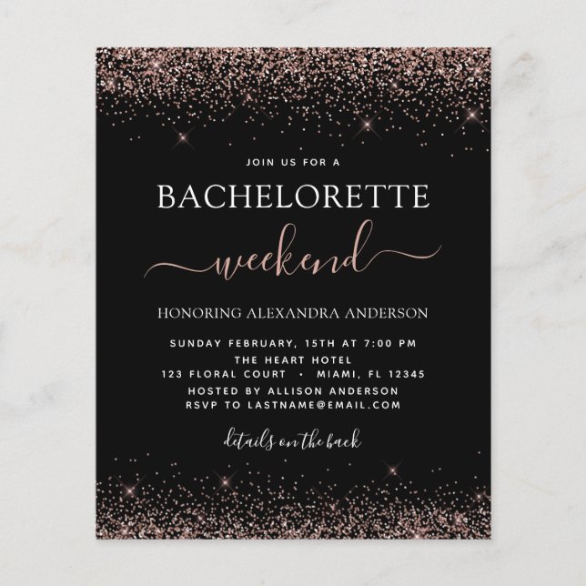 Budget Bachelorette Weekend Pink Rose Gold Glitter (Voorkant)