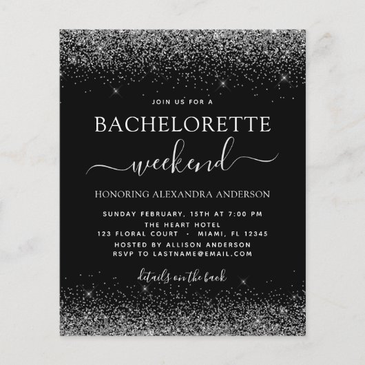 Budget Bachelorette-weekend Zilver Glitterfeest Flyer (Voorkant)