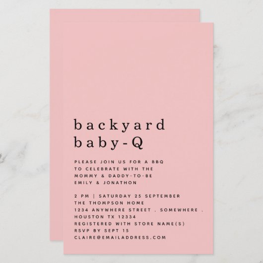 Budget Backyard Baby Q BBQ Shower Pink Invite (Voorkant / Achterkant)
