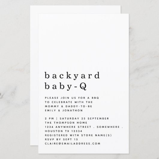 Budget Backyard Baby Q BBQ Shower Simple Invite (Voorkant / Achterkant)