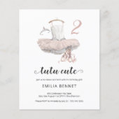 Budget Ballerina Tutu Cute 2e verjaardag Uitnodigi (Voorkant)