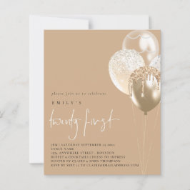 Budget Balloons Gold Ivory 21st Party Uitnodiging