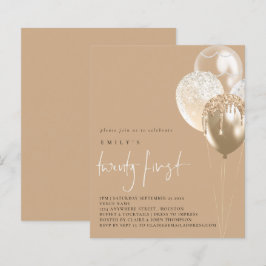 Budget Balloons Gold Ivory 21st Party Uitnodiging