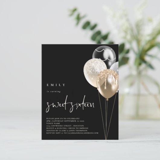 Budget Balloons Gold Ivory QR Code Sweet 16 Black (Staand voorkant)