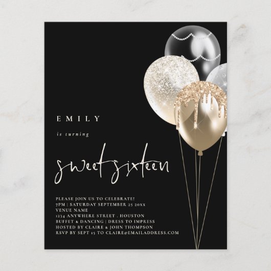 Budget Balloons Gold Ivory QR Code Sweet 16 Black (Voorkant)